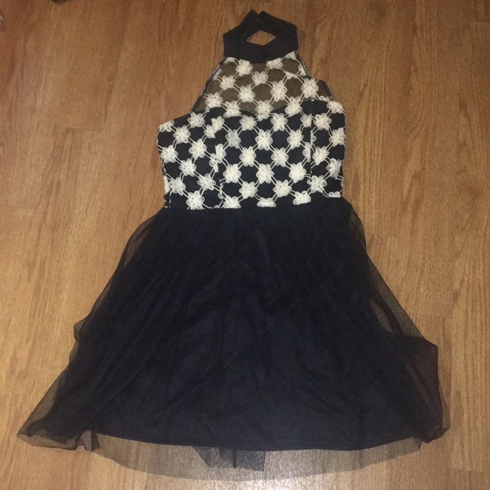 Black and white mesh dress